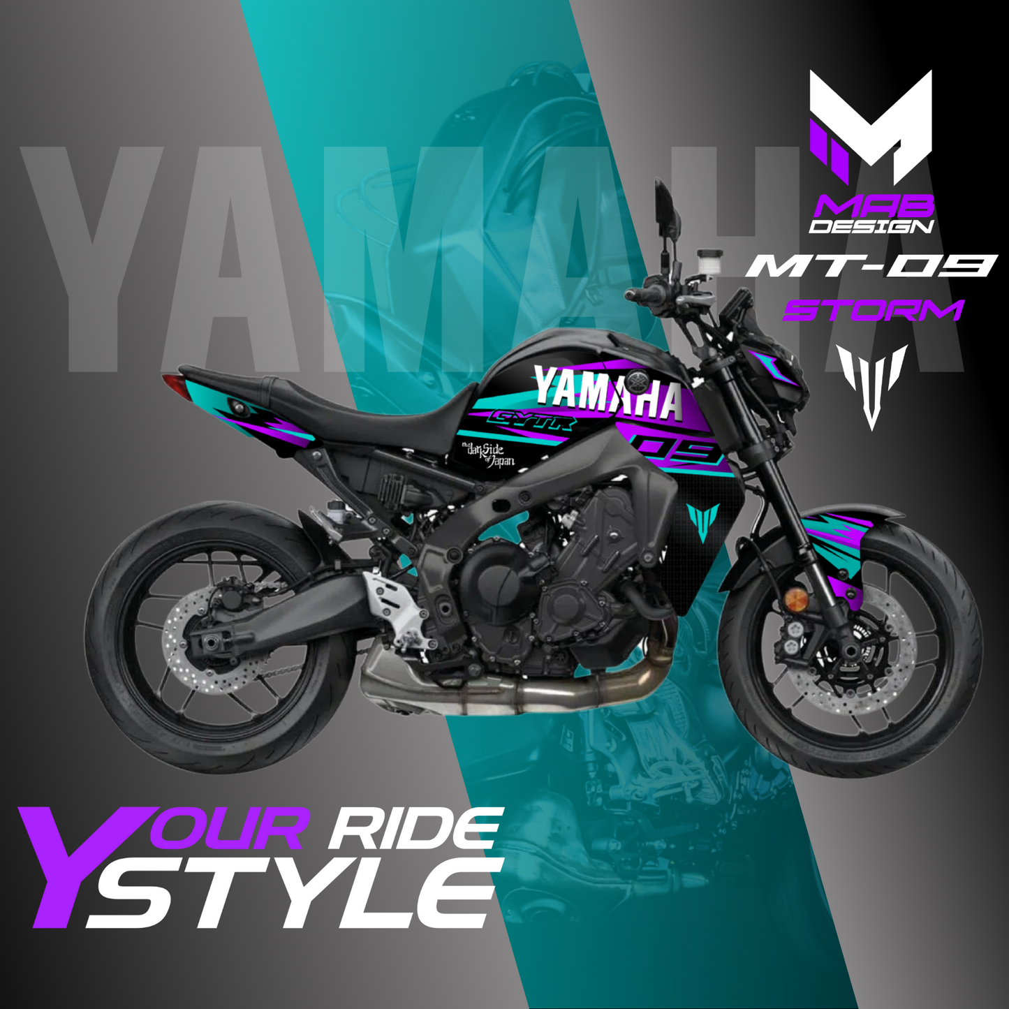 YAMAHA MT-09 Black (2021-2023) - Storm - Purple&Cyan